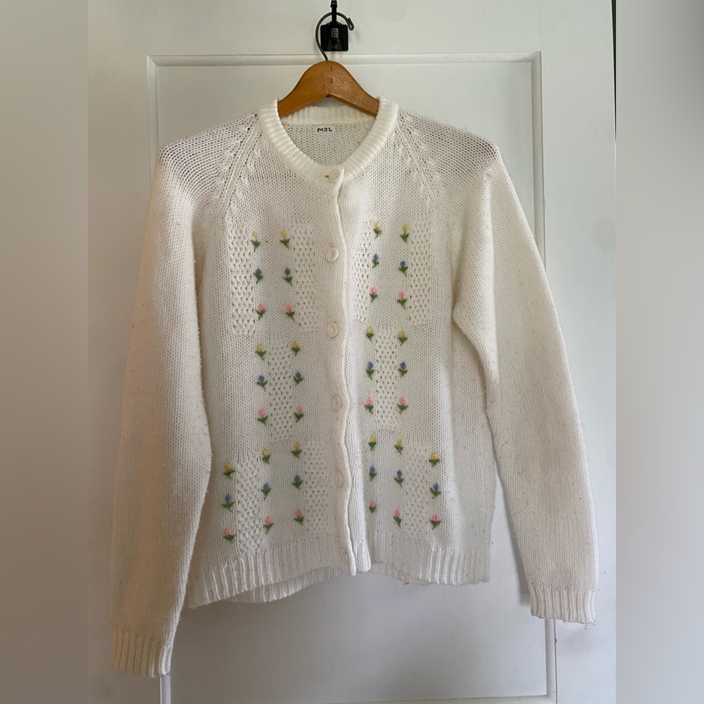 Hand Knit Floral Cardigan